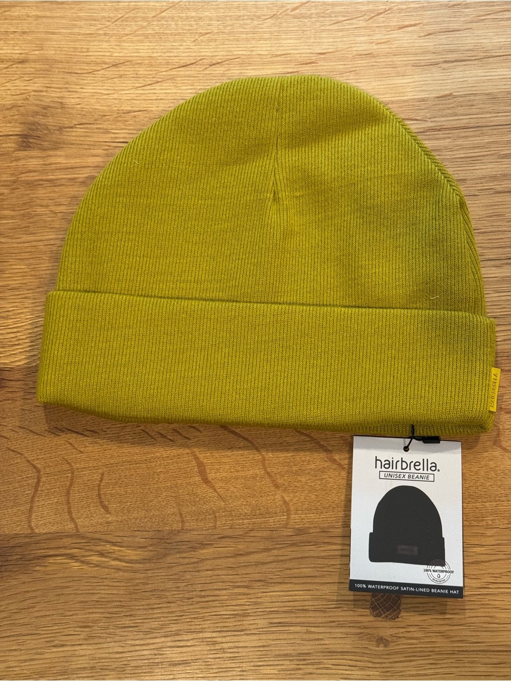 Hairbrella Waterproof Satin-Lined Cuffed Beanie Chartreuse Unisex NWT OS